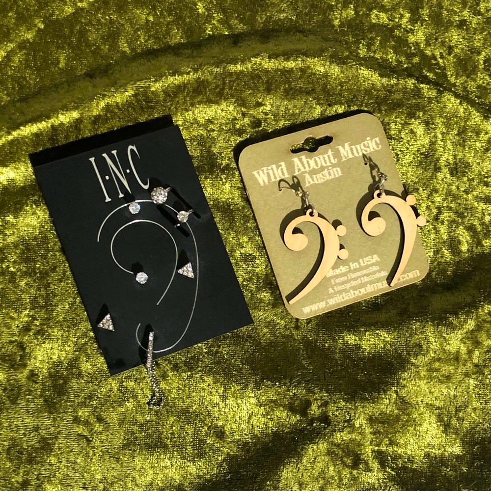 INC International Concepts Silver Earrings Set and wood musical note earrings